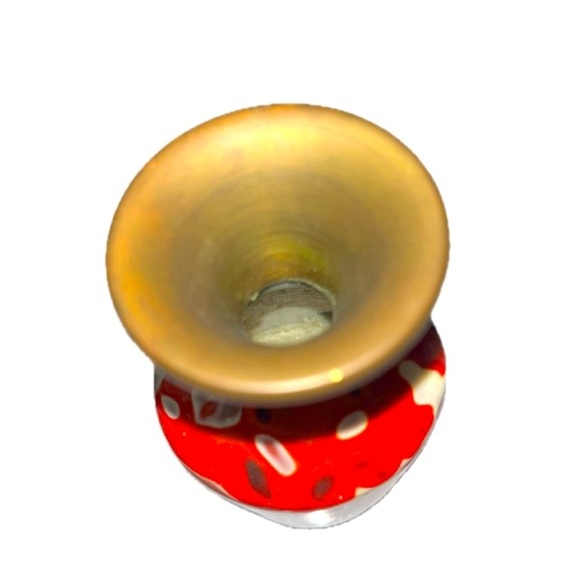 RARE RED WHITE SWIRLS CANTON ENAMEL WITH MOTHER OF PEARL INLAY VASE - Picture 4 of 5